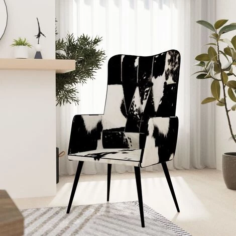 FIMEI Chaise à Oreilles Poilue Noir Et Blanc Cuir Véritable 3 FIMEI Chaise à Oreilles Poilue Noir Et Blanc Cuir Véritable