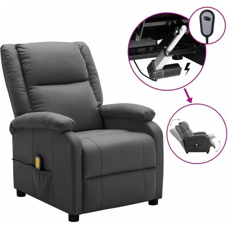 FIMEI Fauteuil Inclinable électrique De Massage Anthracite Similicuir 3 FIMEI Fauteuil Inclinable électrique De Massage Anthracite Similicuir