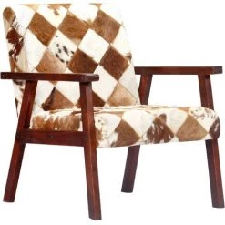 FIMEI Fauteuil Blanc Et Marron Cuir Véritable De Chèvre