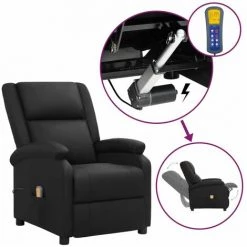 FIMEI Fauteuil Releveur Inclinable De Massage Noir Cuir Véritable