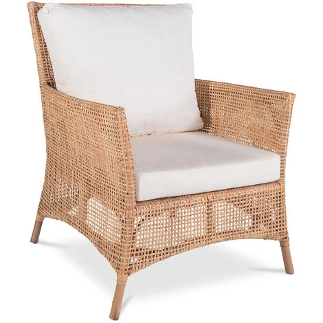 PRIVATEFLOOR Fauteuil En Rotin, Style Boho Bali - Maui Blanc - Toile, Rotin - Blanc 3 PRIVATEFLOOR Fauteuil En Rotin, Style Boho Bali - Maui Blanc - Toile, Rotin - Blanc