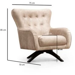 COTECOSY Fauteuil Capitonné Miguel Bois Massif Foncé Et Tissu Beige - Beige -Pas Cher Fauteuil Magasin 61220261 4