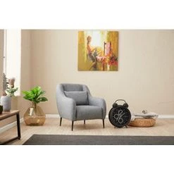 COTECOSY Fauteuil Juanita Bois Massif Noir Et Tissu Gris - Gris