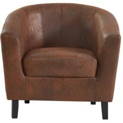 VENTE-UNIQUE.COM Fauteuil Cabriolet En Microfibre Vieillie Marron CRISTOBAL II - Marron -Pas Cher Fauteuil Magasin 61256504 3