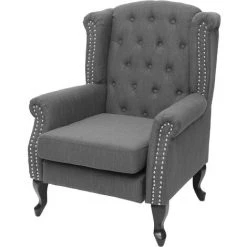 DéCOSHOP26 Fauteuil De Relaxation Chesterfield En Tissu Hydrofuge Gris Foncé - Gris
