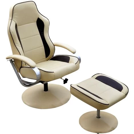 SUPERMARKET Fauteuil Avec Repose-pied Reglable Cuir Synthetique Blanc Creme 3 SUPERMARKET Fauteuil Avec Repose-pied Reglable Cuir Synthetique Blanc Creme