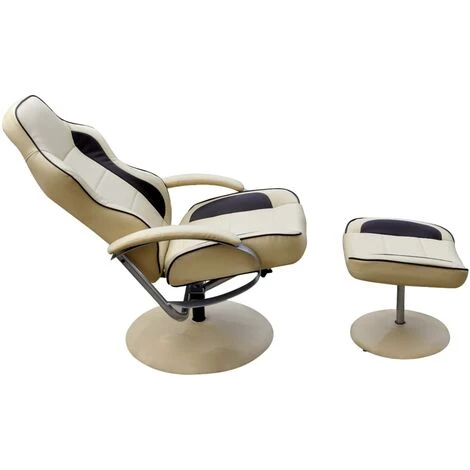 SUPERMARKET Fauteuil Avec Repose-pied Reglable Cuir Synthetique Blanc Creme 4 SUPERMARKET Fauteuil Avec Repose-pied Reglable Cuir Synthetique Blanc Creme – Image 2