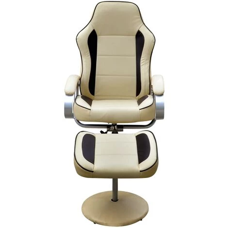 SUPERMARKET Fauteuil Avec Repose-pied Reglable Cuir Synthetique Blanc Creme 5 SUPERMARKET Fauteuil Avec Repose-pied Reglable Cuir Synthetique Blanc Creme – Image 3