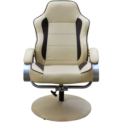 SUPERMARKET Fauteuil Avec Repose-pied Reglable Cuir Synthetique Blanc Creme 6 SUPERMARKET Fauteuil Avec Repose-pied Reglable Cuir Synthetique Blanc Creme – Image 4