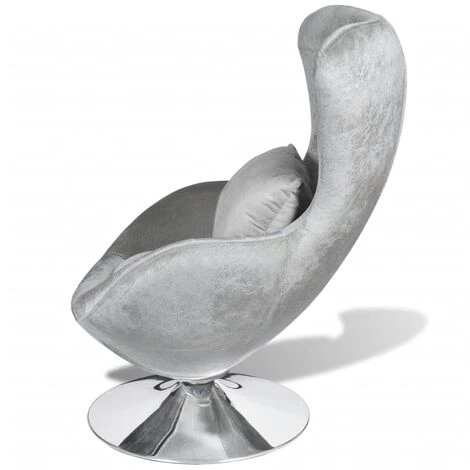 SUPERMARKET Fauteuil Pivotant En Forme D'Œuf Avec Coussin Velours Argenté 5 SUPERMARKET Fauteuil Pivotant En Forme D'Œuf Avec Coussin Velours Argenté – Image 3