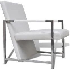 SUPERMARKET Fauteuil Avec Pieds Chromés Similicuir Blanc -Pas Cher Fauteuil Magasin 61303753 4