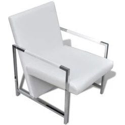 SUPERMARKET Fauteuil Avec Pieds Chromés Similicuir Blanc -Pas Cher Fauteuil Magasin 61303753 5