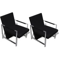 SUPERMARKET Fauteuils 2 Pcs Avec Cadre Chromé Similicuir Noir -Pas Cher Fauteuil Magasin 61304200 2