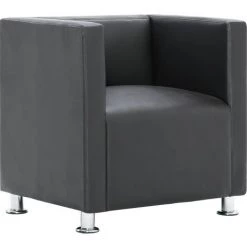 SUPERMARKET Fauteuil Cube Similicuir Gris -Pas Cher Fauteuil Magasin 61304312 2