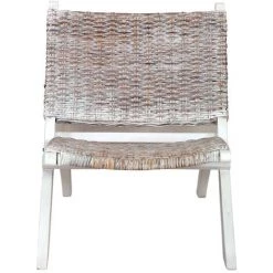 SUPERMARKET Chaise De Relaxation Rotin Naturel Kubu Et Bois D'Acajou Blanc -Pas Cher Fauteuil Magasin 61304490 2