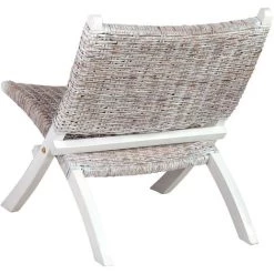 SUPERMARKET Chaise De Relaxation Rotin Naturel Kubu Et Bois D'Acajou Blanc -Pas Cher Fauteuil Magasin 61304490 4