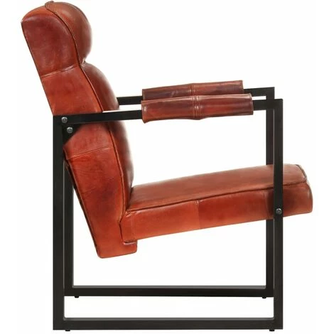 SUPERMARKET Fauteuil 60x75x90 Cm De Chèvre Véritable Marron Foncé Cuir 5 SUPERMARKET Fauteuil 60x75x90 Cm De Chèvre Véritable Marron Foncé Cuir – Image 3