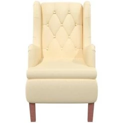 SUPERMARKET Fauteuil Avec Pieds En Bois Massif D'hévéa Velours Crème -Pas Cher Fauteuil Magasin 61305144 3