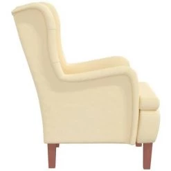 SUPERMARKET Fauteuil Avec Pieds En Bois Massif D'hévéa Velours Crème -Pas Cher Fauteuil Magasin 61305144 4