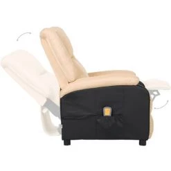 SUPERMARKET Fauteuil De Massage Inclinable Similicuir Et Tissu Crème -Pas Cher Fauteuil Magasin 61305150 5