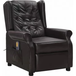 FIMEI Fauteuil De Massage Inclinable Marron Similicuir Brillant