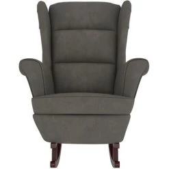 FIMEI Fauteuil à Bascule Et Pieds En Bois D'hévéa Gris Foncé Velours -Pas Cher Fauteuil Magasin 61382174 3