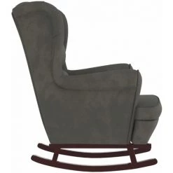 FIMEI Fauteuil à Bascule Et Pieds En Bois D'hévéa Gris Foncé Velours -Pas Cher Fauteuil Magasin 61382174 4
