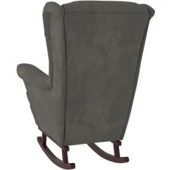 FIMEI Fauteuil à Bascule Et Pieds En Bois D'hévéa Gris Foncé Velours -Pas Cher Fauteuil Magasin 61382174 5