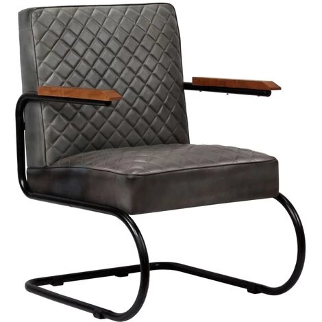 FIMEI Fauteuil Gris Cuir Véritable 3 FIMEI Fauteuil Gris Cuir Véritable