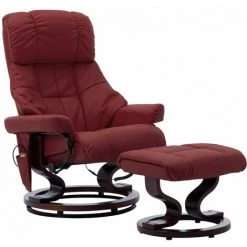 FIMEI Fauteuil De Massage Inclinable Bordeaux Similicuir Bois Courbé