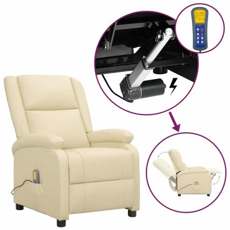FIMEI Fauteuil Releveur Inclinable De Massage Crème Cuir Véritable 3 FIMEI Fauteuil Releveur Inclinable De Massage Crème Cuir Véritable