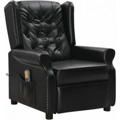 FIMEI Fauteuil De Massage Inclinable Noir Similicuir Brillant