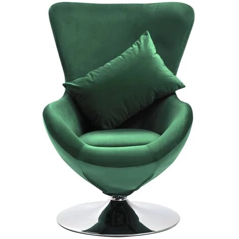 FIMEI Fauteuil Pivotant En Forme D’œuf Et Coussin Vert Foncé Velours 4 FIMEI Fauteuil Pivotant En Forme D’œuf Et Coussin Vert Foncé Velours – Image 2