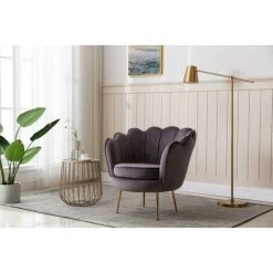 VENTE-UNIQUE.COM Fauteuil En Velours DANDELION - Anthracite - Gris Anthracite