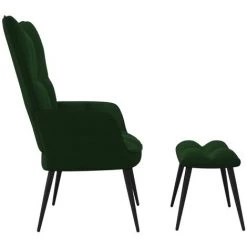 TRUE DEAL Chaise De Relaxation Avec Repose-pied Vert Foncé Velours -Pas Cher Fauteuil Magasin 61809234 3