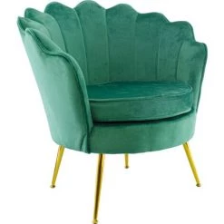 MEDIA WAVE STORE ® Fauteuil Vintage à Dossier Coquillage En Velours Avec Pieds Doré VENERE | Couleur: Marron -Pas Cher Fauteuil Magasin 62847433 3
