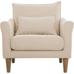 MILIBOO Fauteuil Scandinave En Tissu Beige Et Hévéa Massif KATE - Beige Naturel