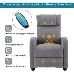 DNU Fauteuil Inclinable De Massage Et Chauffant, Fauteuil De Relaxation, Gris Clair -Pas Cher Fauteuil Magasin 63643837 3