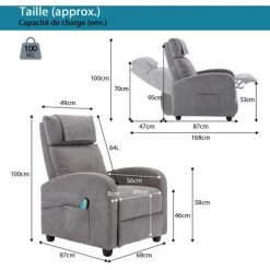 DNU Fauteuil Inclinable De Massage Et Chauffant, Fauteuil De Relaxation, Gris Clair -Pas Cher Fauteuil Magasin 63643837 5