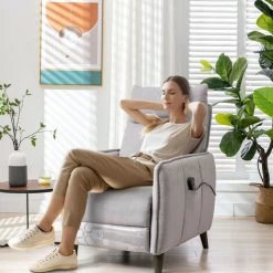 DNU Fauteuil De Relaxation Inclinable Avec Fonction De Massage Et Chaleur Légère, Gris Clair -Pas Cher Fauteuil Magasin 63645263 3
