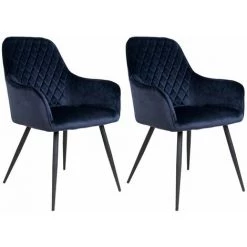ALTOBUY VIBY - Lot De 2 Fauteuils Velours Bleu Et Piétement Acier Noir - Bleu