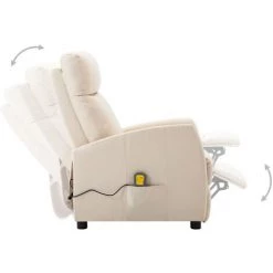 SUPERMARKET Fauteuil De Massage Inclinable électrique Crème Tissu -Pas Cher Fauteuil Magasin 63652095 3