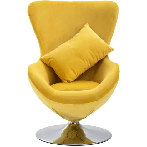SUPERMARKET Fauteuil Pivotant En Forme D’œuf Avec Coussin Jaune Velours 4 SUPERMARKET Fauteuil Pivotant En Forme D’œuf Avec Coussin Jaune Velours – Image 2