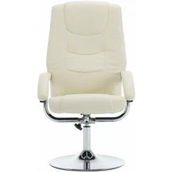 SUPERMARKET Fauteuil Inclinable Avec Repose-pied Blanc Crème Similicuir -Pas Cher Fauteuil Magasin 63657298 3