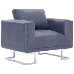 SUPERMARKET Fauteuil Cube Gris Similicuir Daim -Pas Cher Fauteuil Magasin 63658476 2