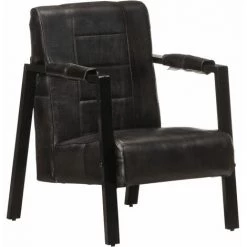 SUPERMARKET Fauteuil 60x80x87 Cm Noir Cuir De Chèvre Véritable