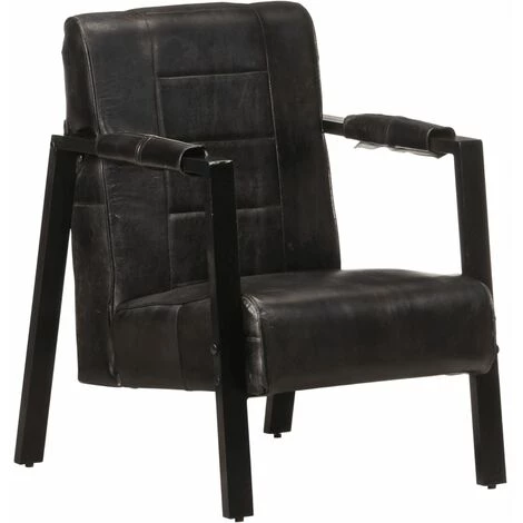 SUPERMARKET Fauteuil 60x80x87 Cm Noir Cuir De Chèvre Véritable 3 SUPERMARKET Fauteuil 60x80x87 Cm Noir Cuir De Chèvre Véritable