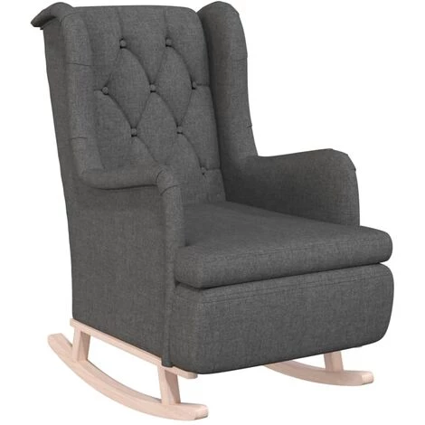 SUPERMARKET Fauteuil Avec Pieds à Bascule En Bois D'hévéa Gris Foncé Tissu 4 SUPERMARKET Fauteuil Avec Pieds à Bascule En Bois D'hévéa Gris Foncé Tissu – Image 2
