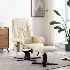 SUPERMARKET Fauteuil De Massage Inclinable Et Repose-pied Crème Similicuir