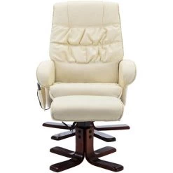 SUPERMARKET Fauteuil De Massage Inclinable Et Repose-pied Crème Similicuir -Pas Cher Fauteuil Magasin 63671357 3